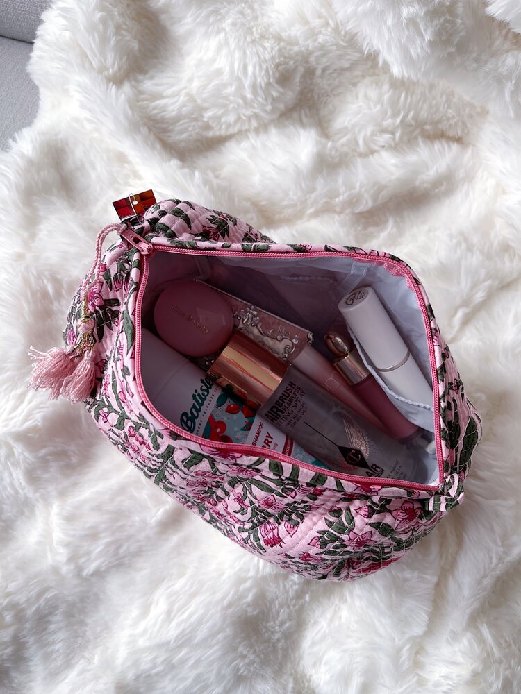 Bali Flower Pouch / Pink & Green (L)