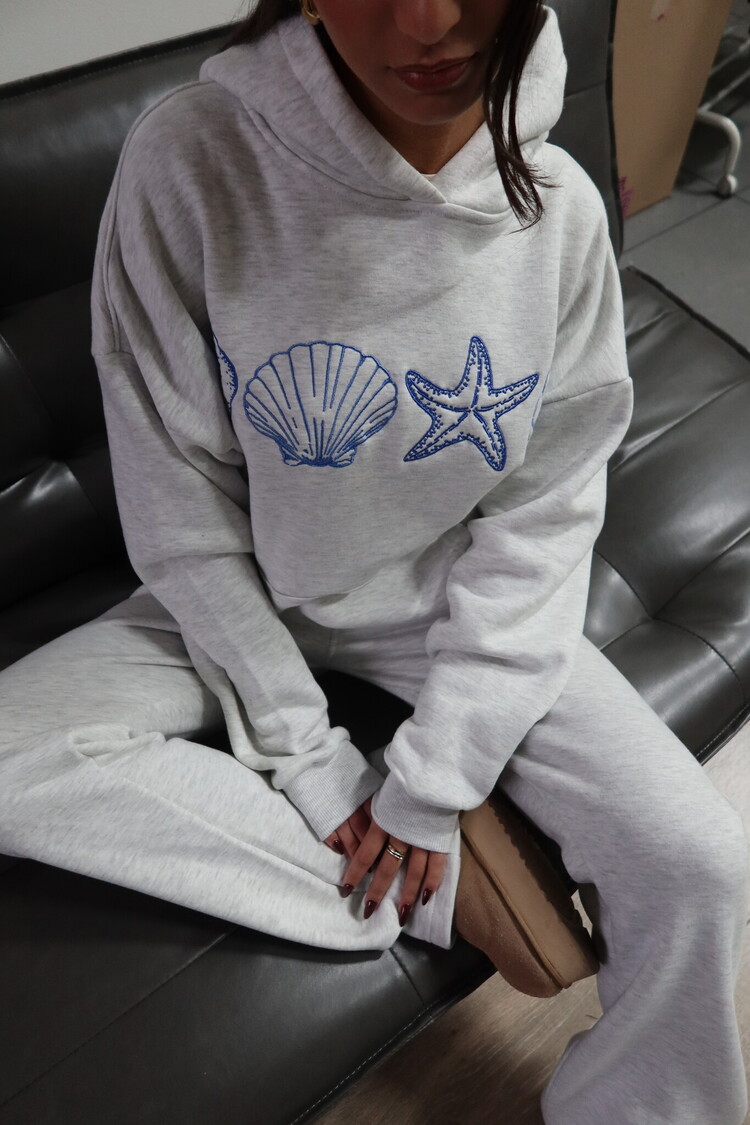 Kairi Sea Shell Hoodie / Light Grey & Blue