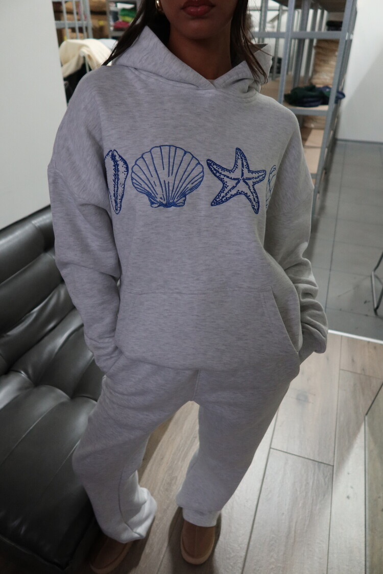 Kairi Sea Shell Hoodie / Light Grey & Blue