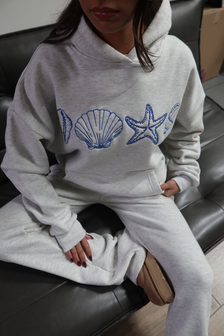 Kairi Sea Shell Hoodie / Light Grey & Blue