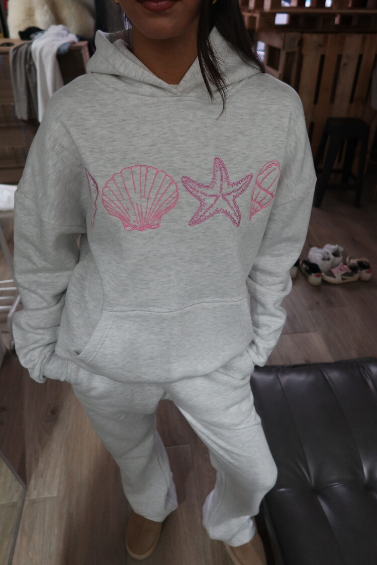 Kairi Sea Shell Hoodie / Light Grey & Pink