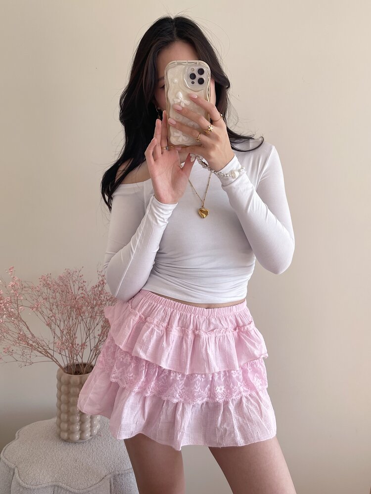 Vallie Ruffle Lace Skort / Light Pink
