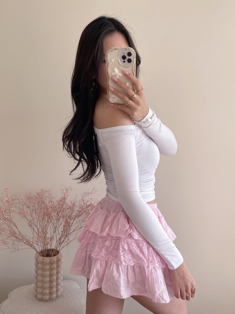 Vallie Ruffle Lace Skort / Light Pink