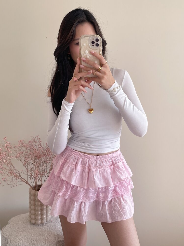 Vallie Ruffle Lace Skort / Light Pink