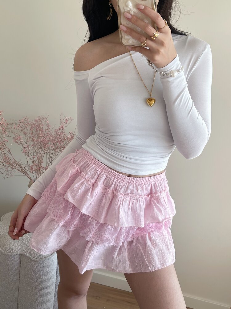 Vallie Ruffle Lace Skort / Light Pink