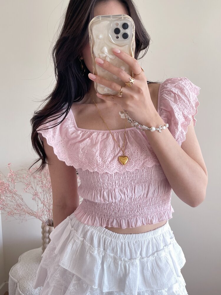 Isabella Embroidered Top / Light Pink