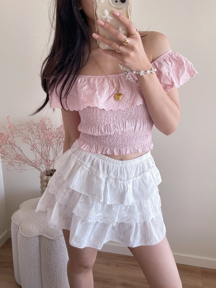 Isabella Embroidered Top / Light Pink