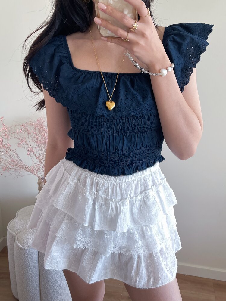 Isabella Embroidered Top / Navy Blue