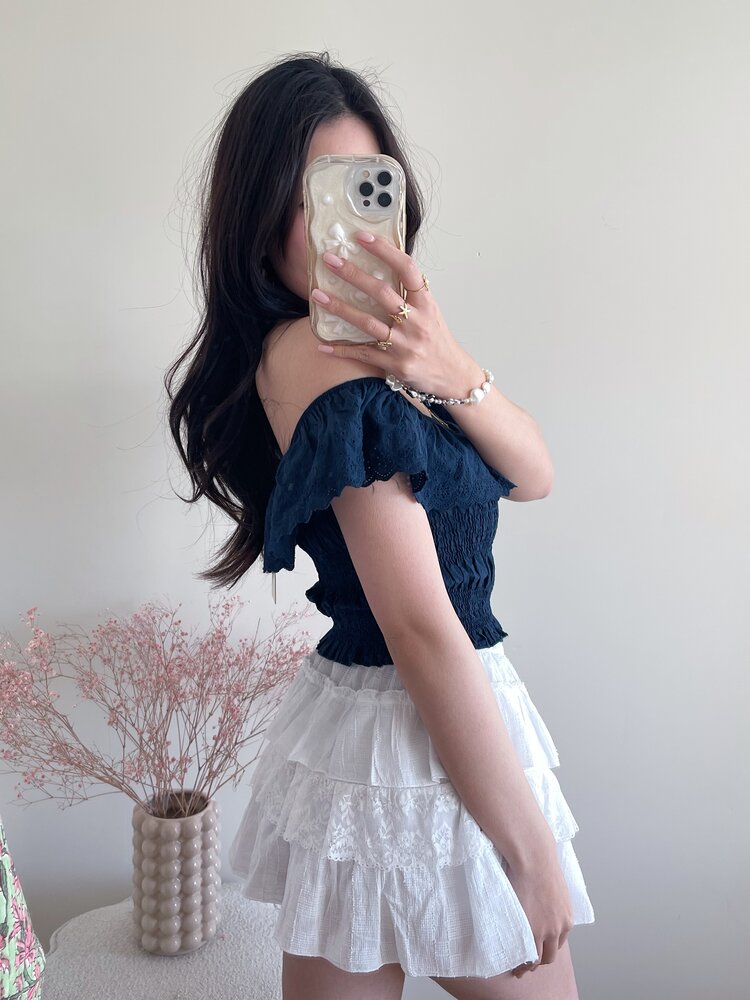 Isabella Embroidered Top / Navy Blue