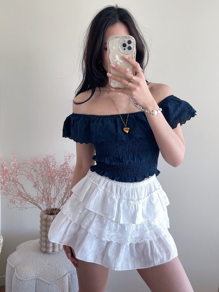 Isabella Embroidered Top / Navy Blue