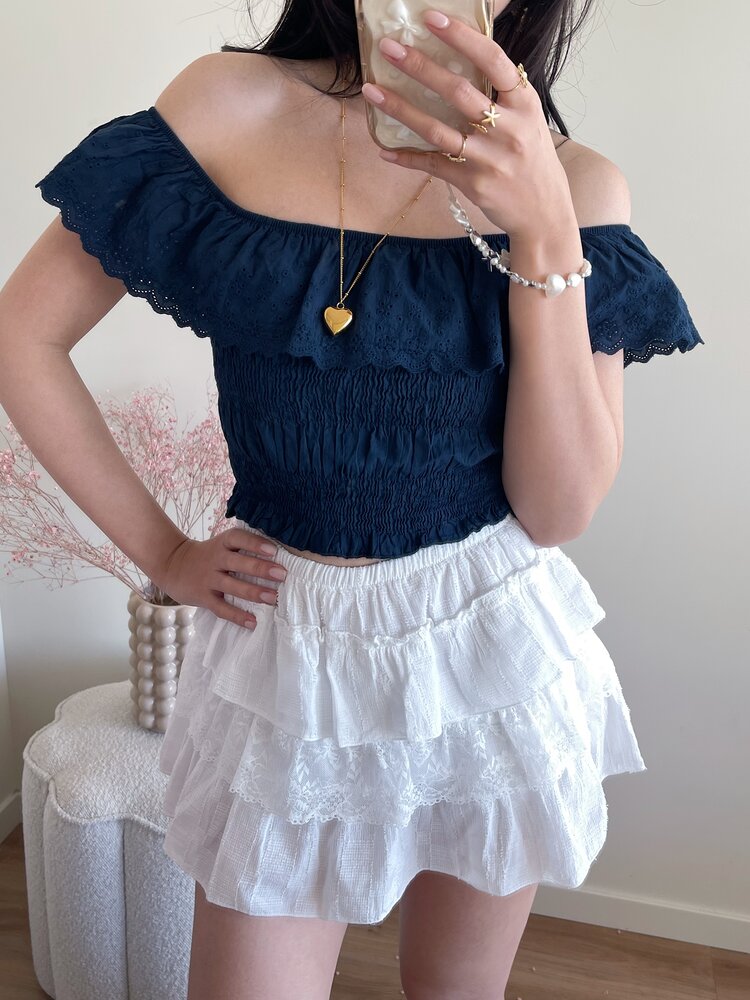 Isabella Embroidered Top / Navy Blue