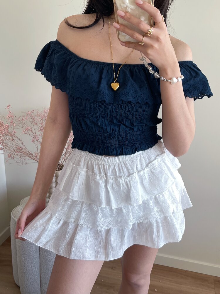 Isabella Embroidered Top / Navy Blue