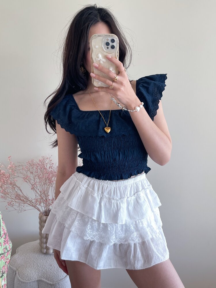 Isabella Embroidered Top / Navy Blue