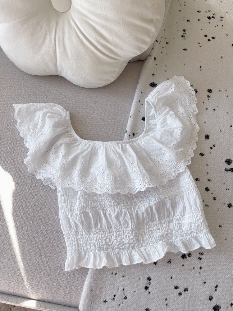 Isabella Embroidered Top / White
