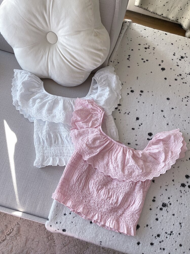 Isabella Embroidered Top / White