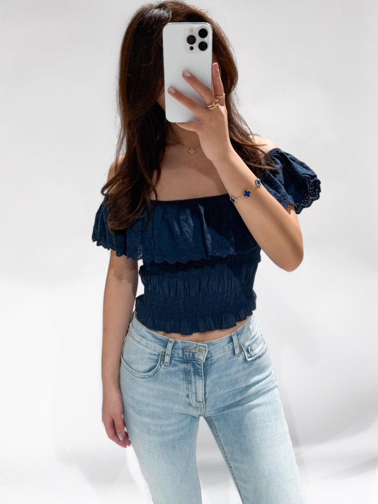 Isabella Embroidered Top / Navy Blue