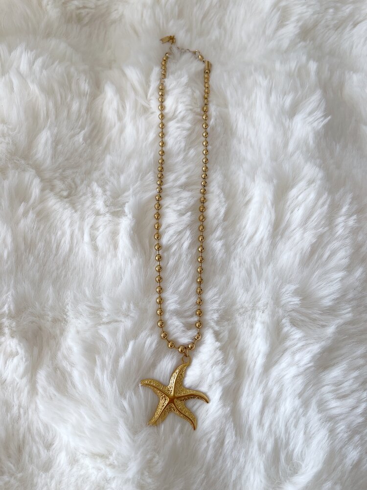 Gold Ball Chain Necklace / Sea Star
