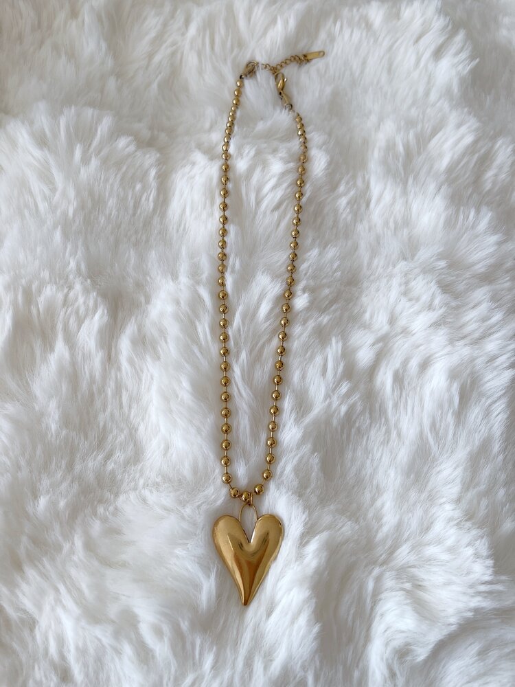 Gold Ball Chain Necklace / Flat Heart