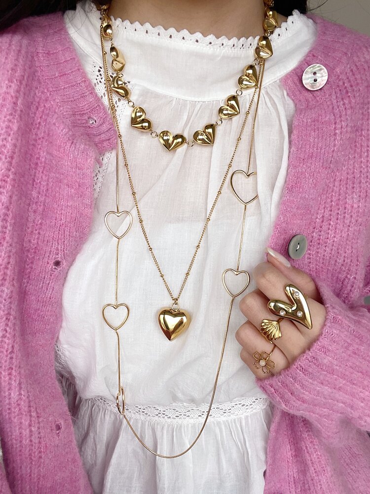 Gold Heart Pearls Ring