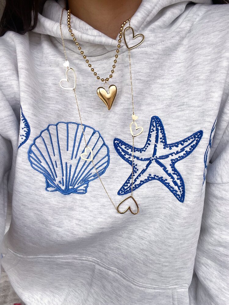 Gold Ball Chain Necklace / Flat Heart