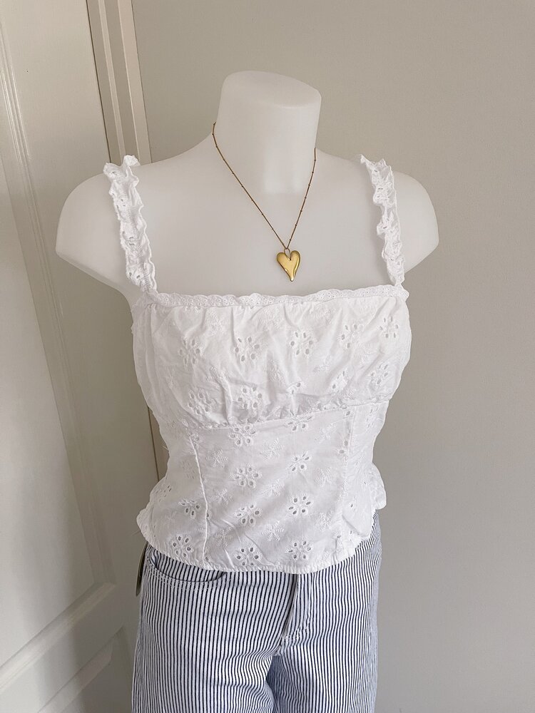 Ghislaine Embroidered Frill Cami Top / White