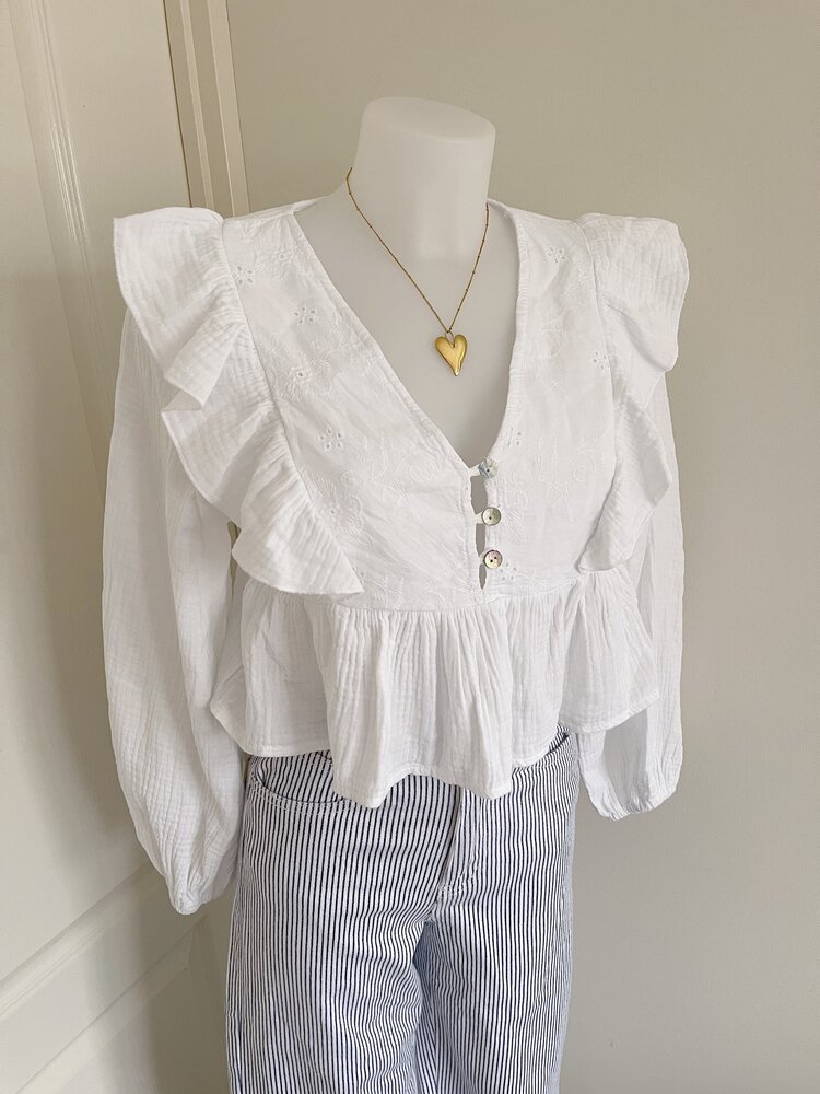 Millane Embroidered Blouse / White