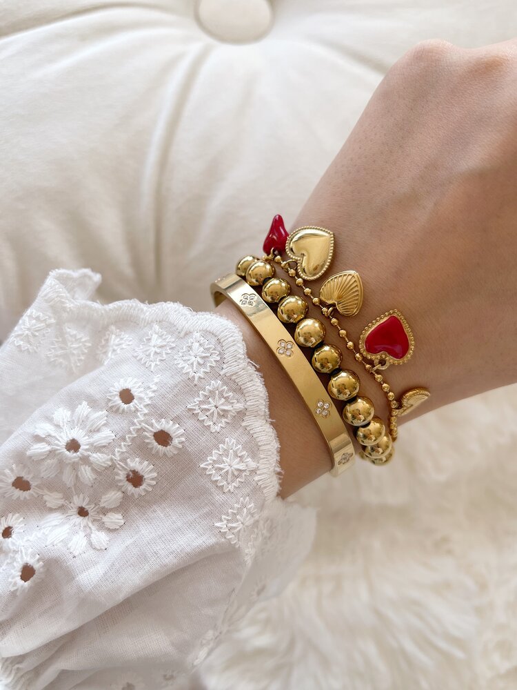 Gold Red Heart Charms Bracelet