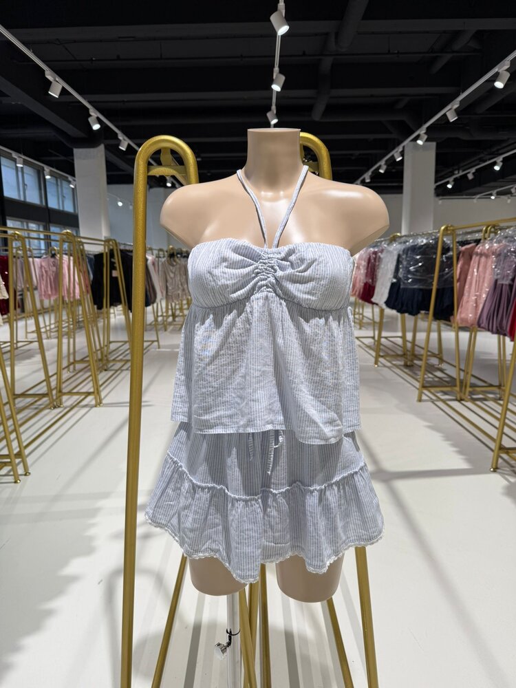 Nika Striped Halter Top / Light Blue