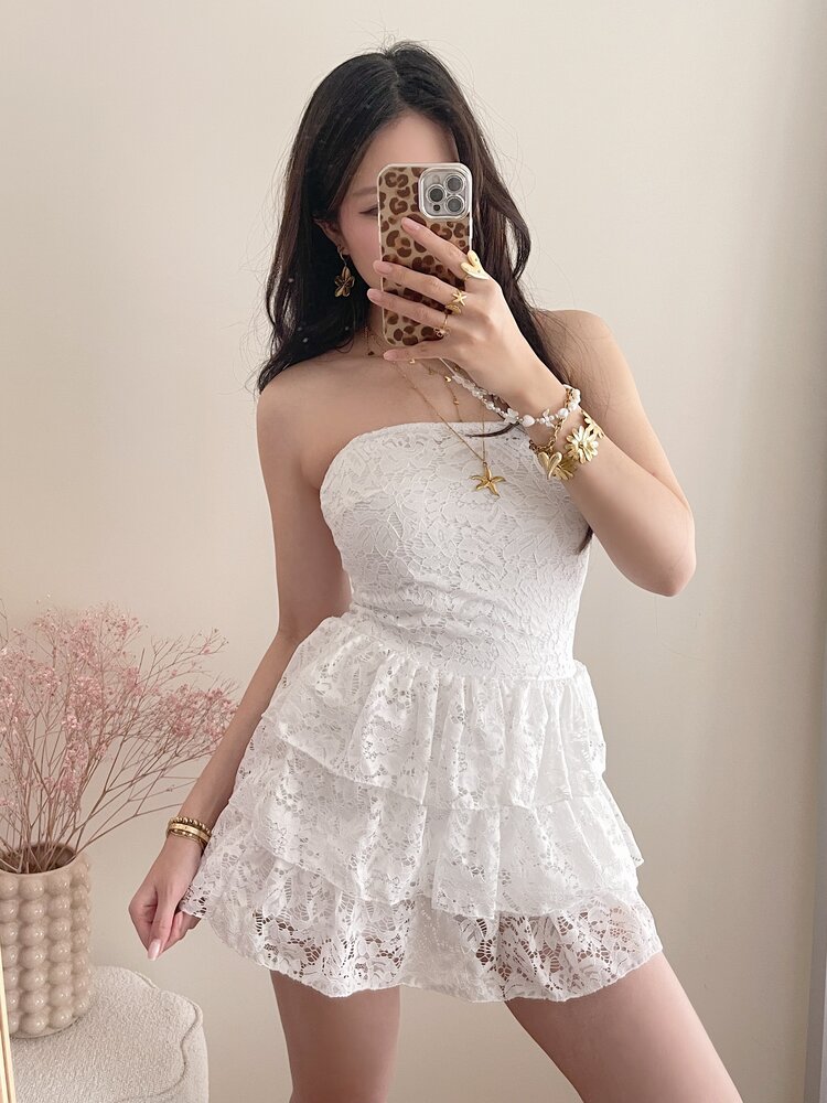Aroha Lace Tube Dress / White