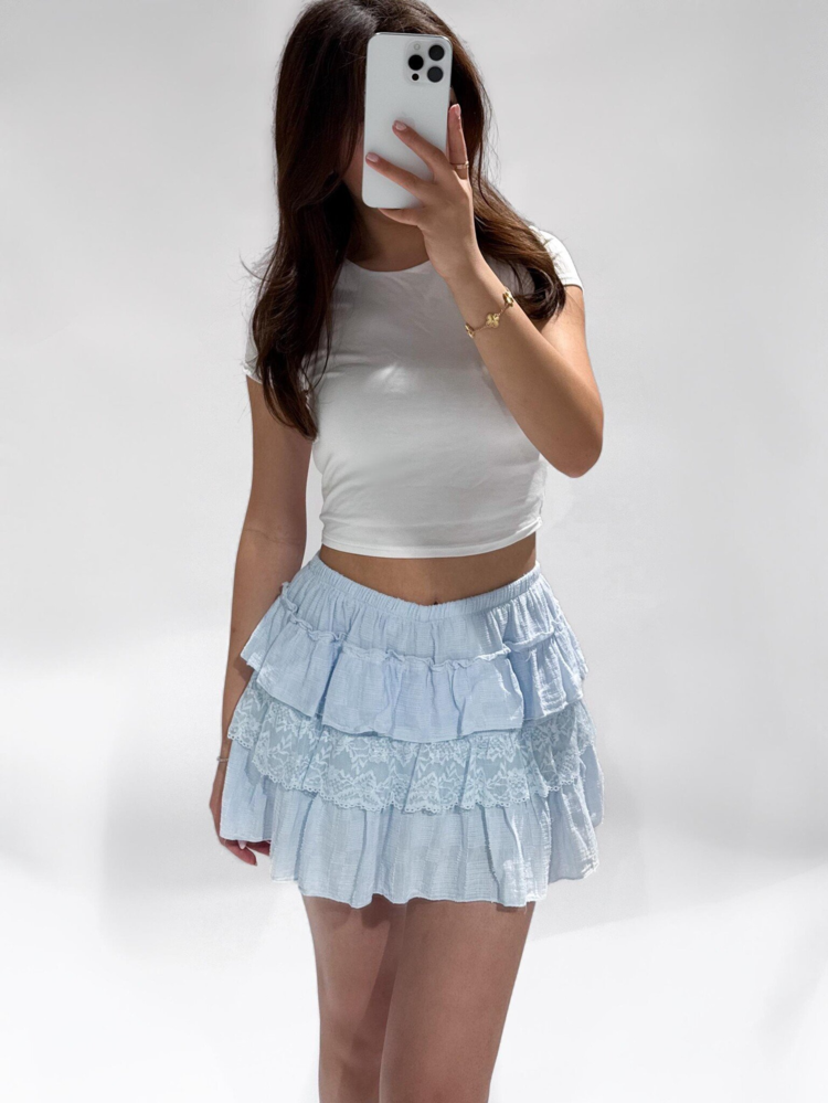 Vallie Ruffle Lace Skort / Light Blue