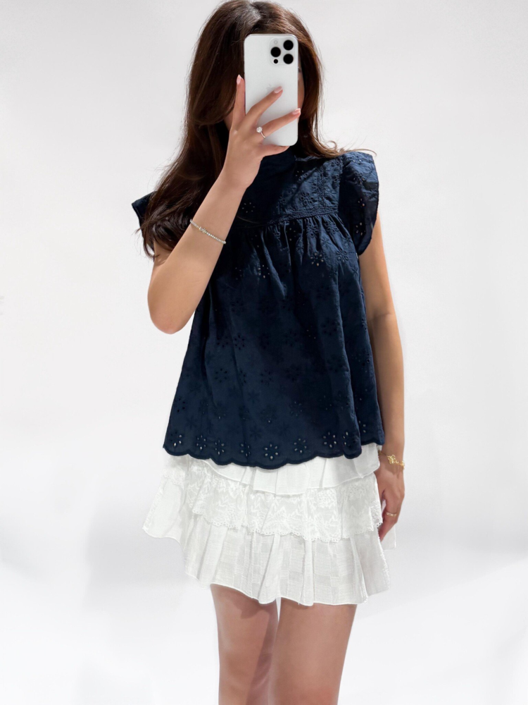 Alena Embroidered Top / Navy Blue