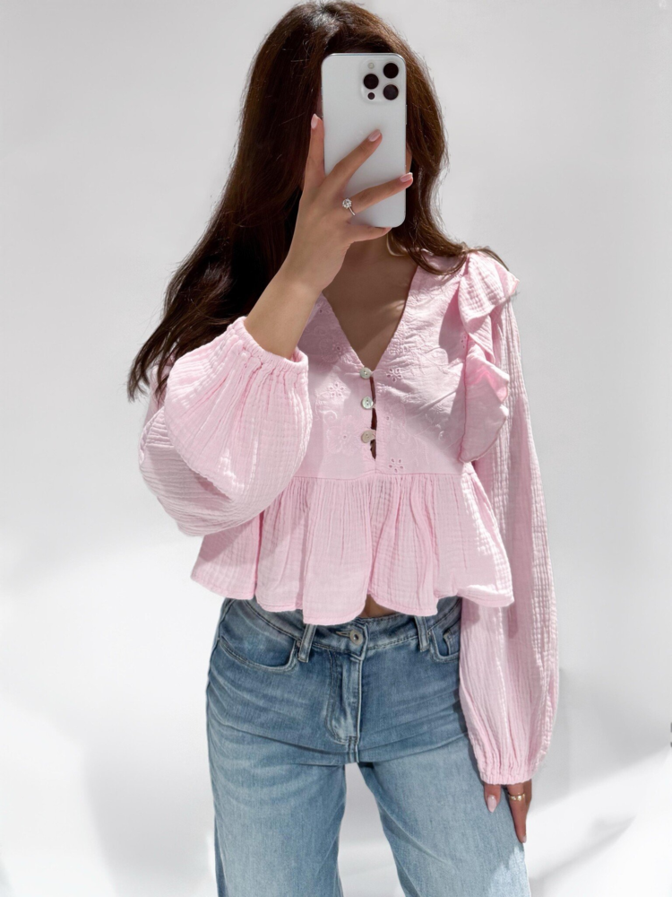 Millane Embroidered Blouse / Light Pink