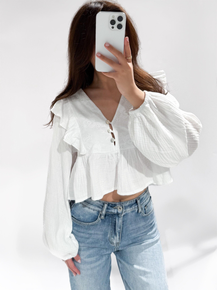 Millane Embroidered Blouse / White
