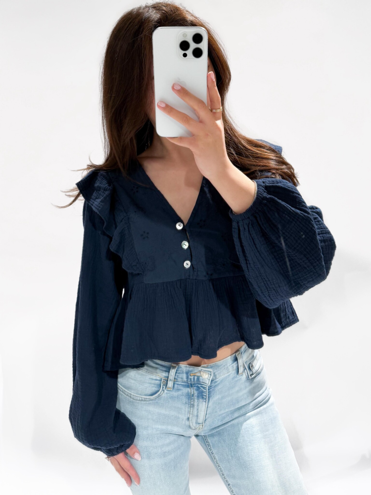 Millane Embroidered Blouse / Navy Blue
