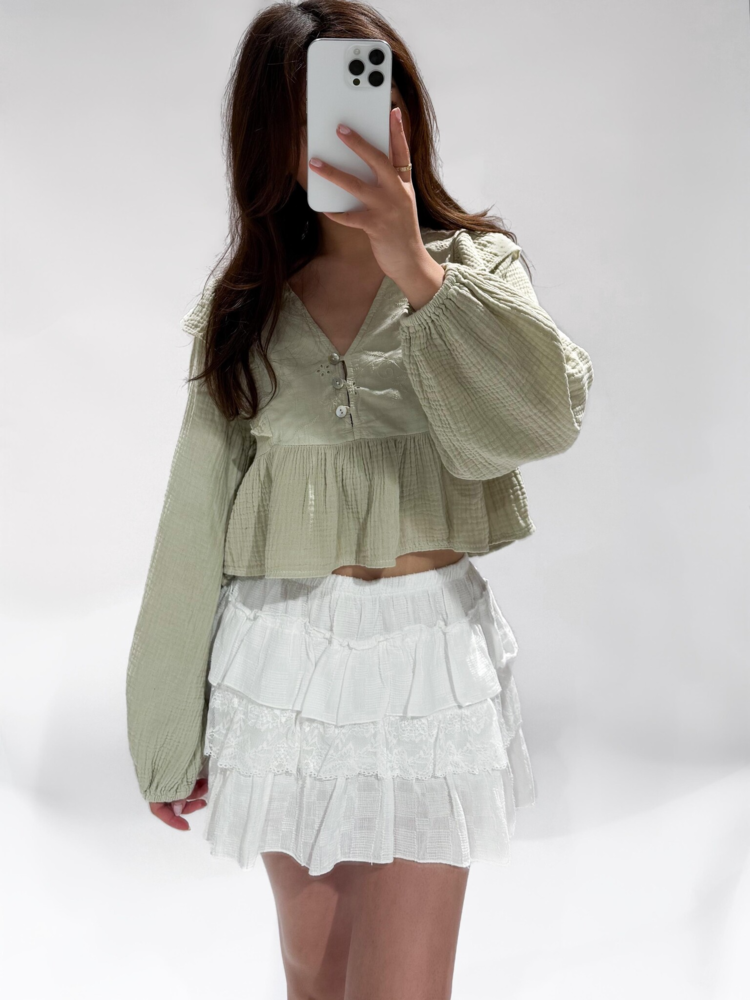Millane Embroidered Blouse / Sage Green