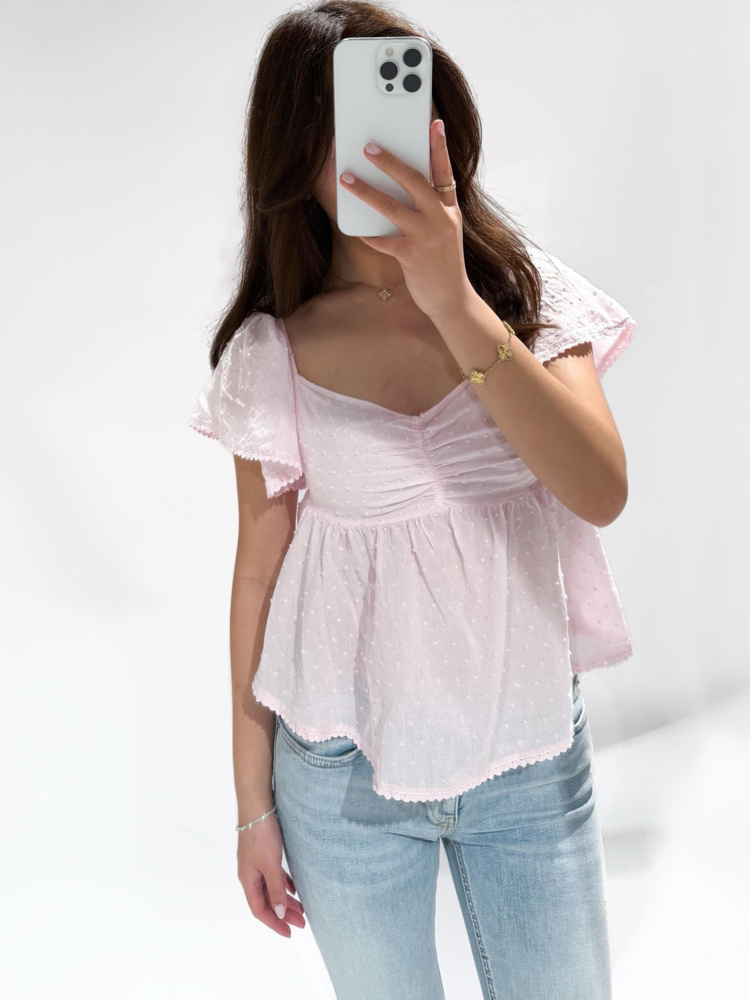 Jules Plumetis Dots Top / Light Pink