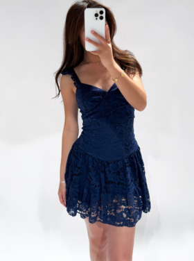 Gemma Lace Ruffle Dress / Navy Blue