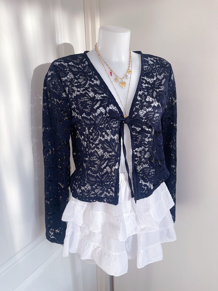 Magnolia Lace Cardigan / Navy Blue
