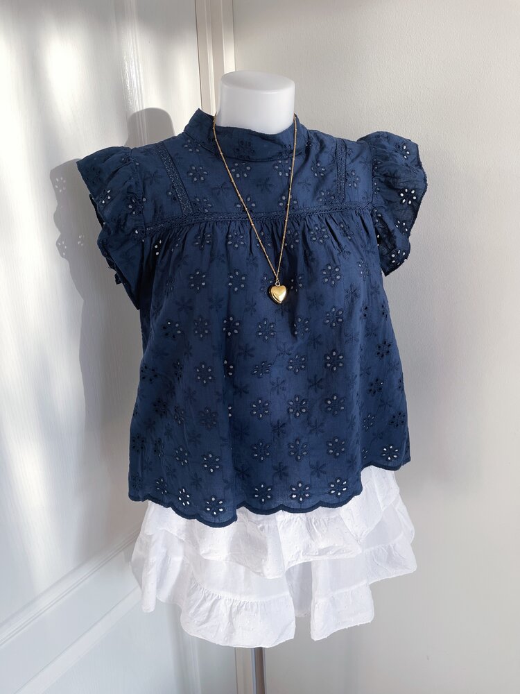 Alena Embroidered Top / Navy Blue