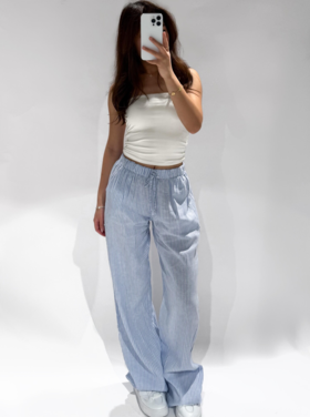 Suheda Striped Linen Tall Trousers / Blue