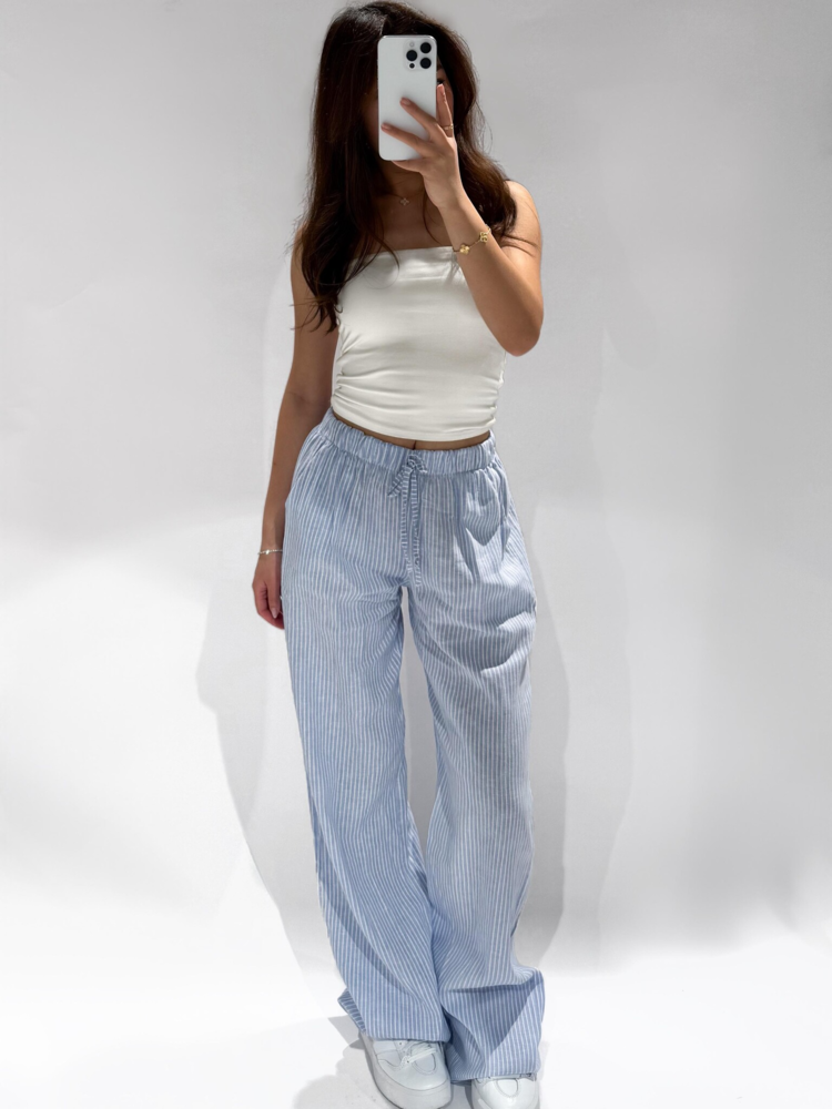 Suheda Striped Linen Tall Trousers / Blue