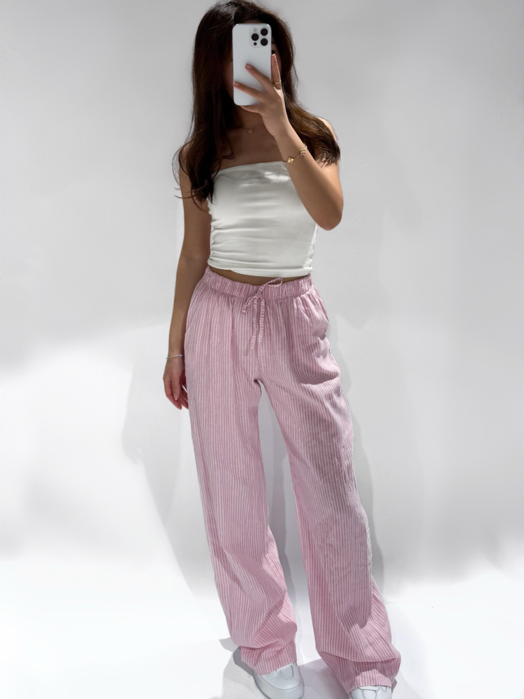 Suheda Striped Linen Tall Trousers / Pink