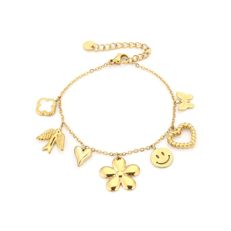 Gold Happy Flowery Charm Bracelet