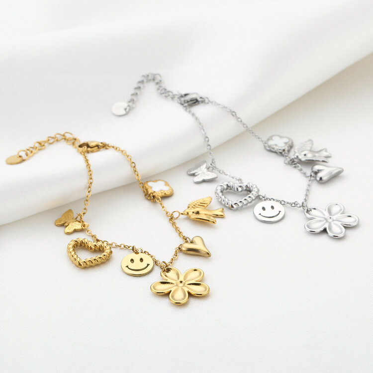 Gold Happy Flowery Charm Bracelet