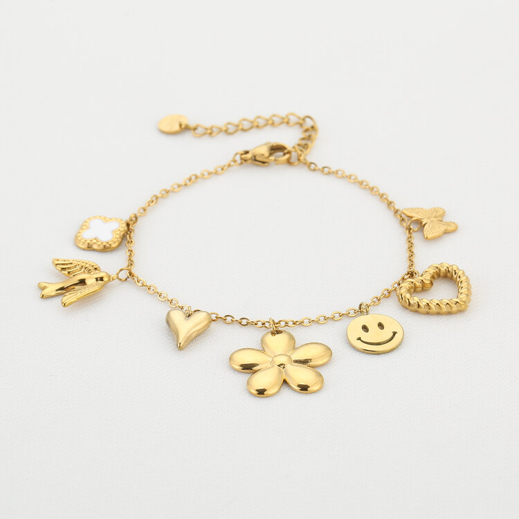 Gold Happy Flowery Charm Bracelet