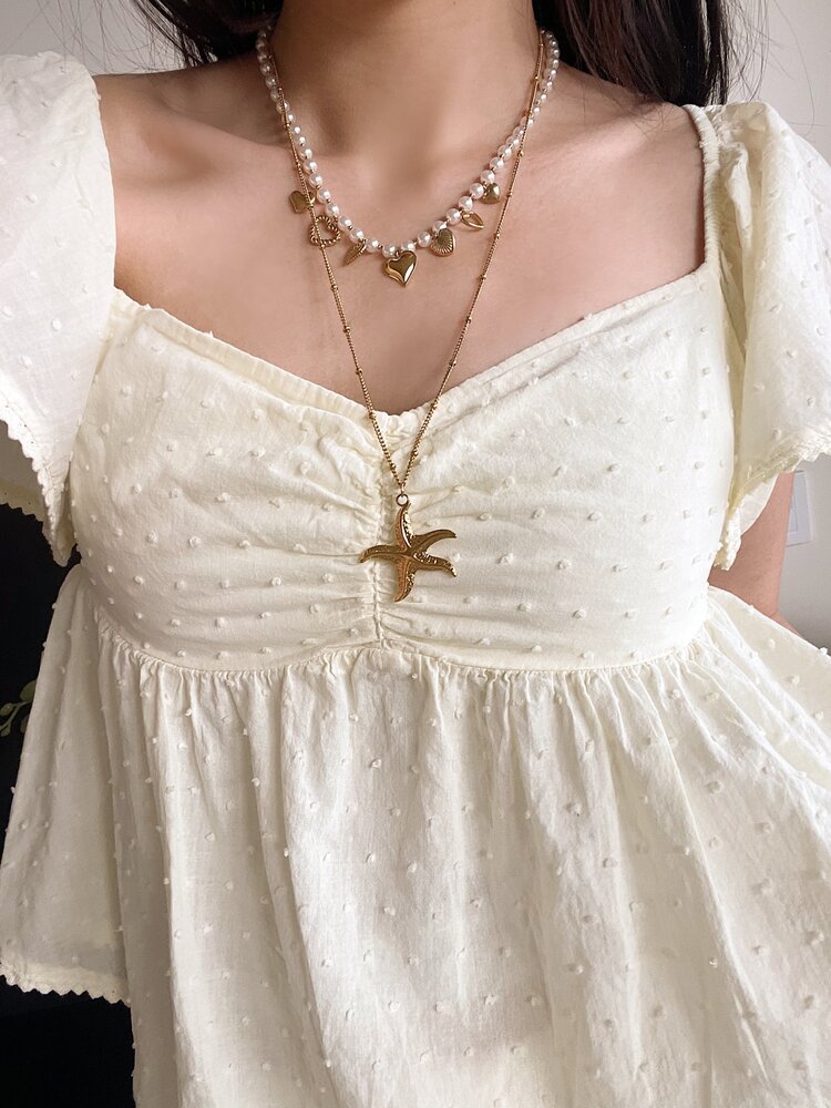 Gold Pearl Party Mixed Charms Necklace