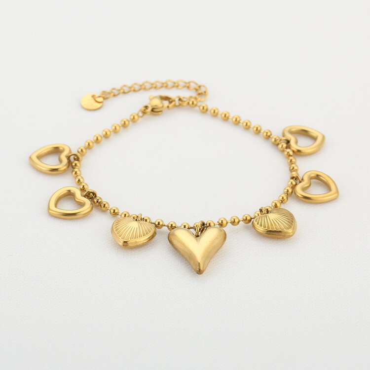 Gold Multiple Heart Charm Bracelet