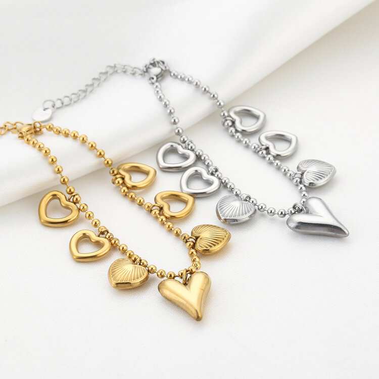 Gold Multiple Heart Charm Bracelet