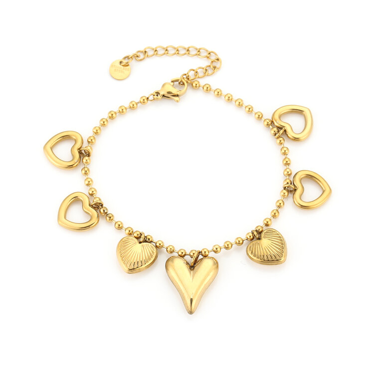 Gold Multiple Heart Charm Bracelet