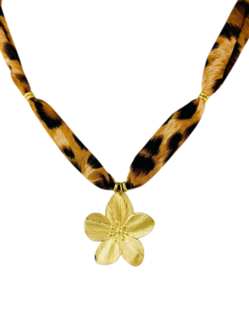 Gold Flower Leopard Bandana Necklace
